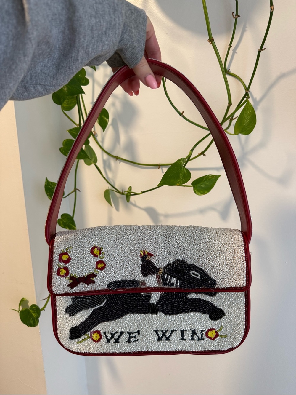 Staud Tommy Beaded Shoulder Bag 'We Win'